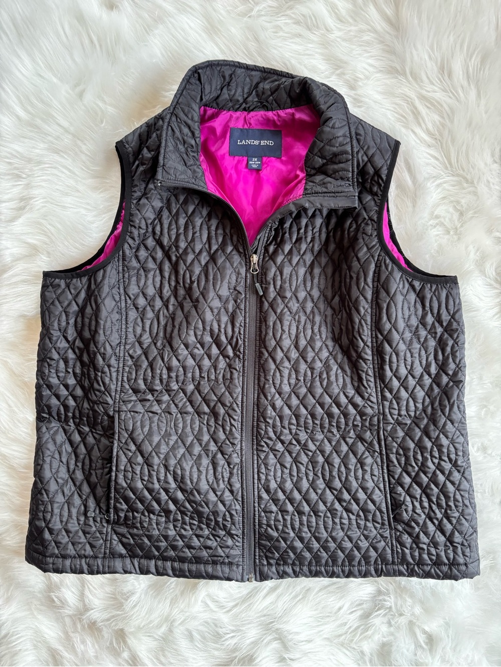 Lands' End Quilted Black Vest with Pink Lining’s  2X